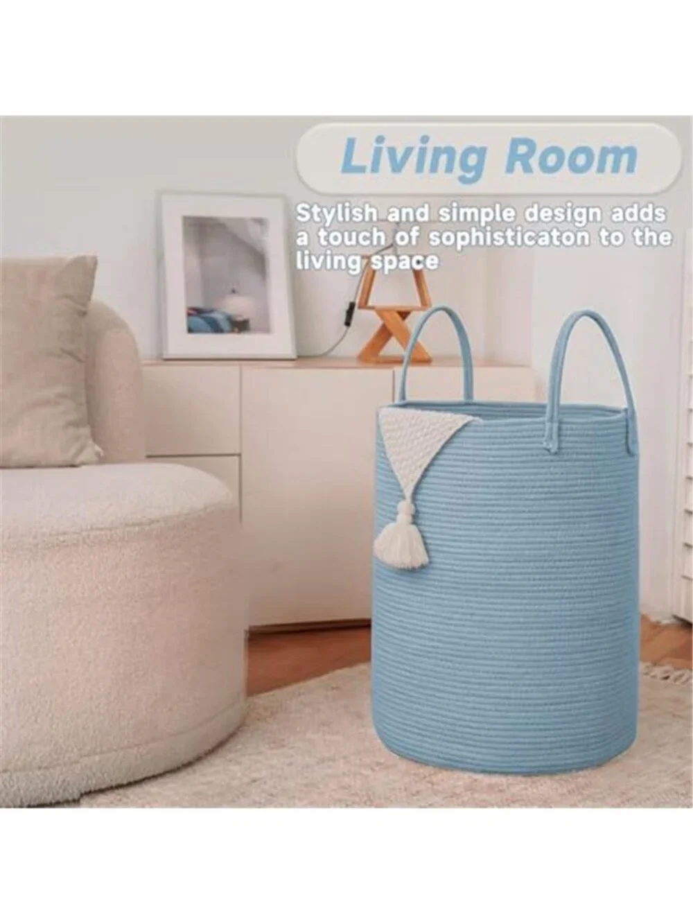 New 60L Cotton Rope Laundry Basket Hamper, Blue